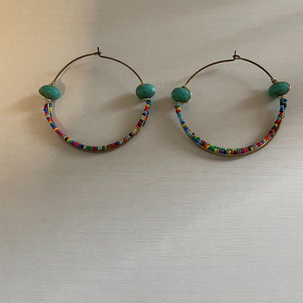 Turquoise Beaded Hoop Earrings